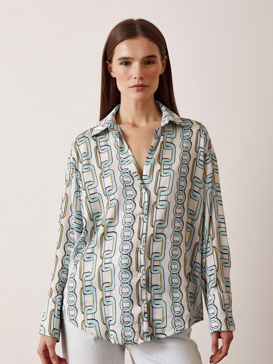 

PRET A TUER Geometric Printed Opaque Casual Shirt, Off white