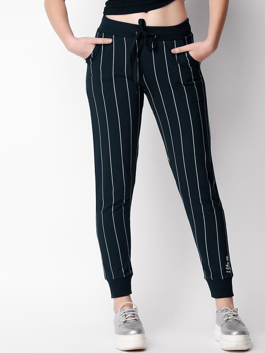 

I like me Women Striped Slim-Fit Joggers, Navy blue