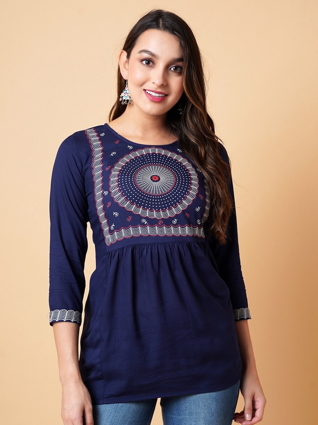 

DAEVISH Ethnic Motifs Printed Empire Top, Blue