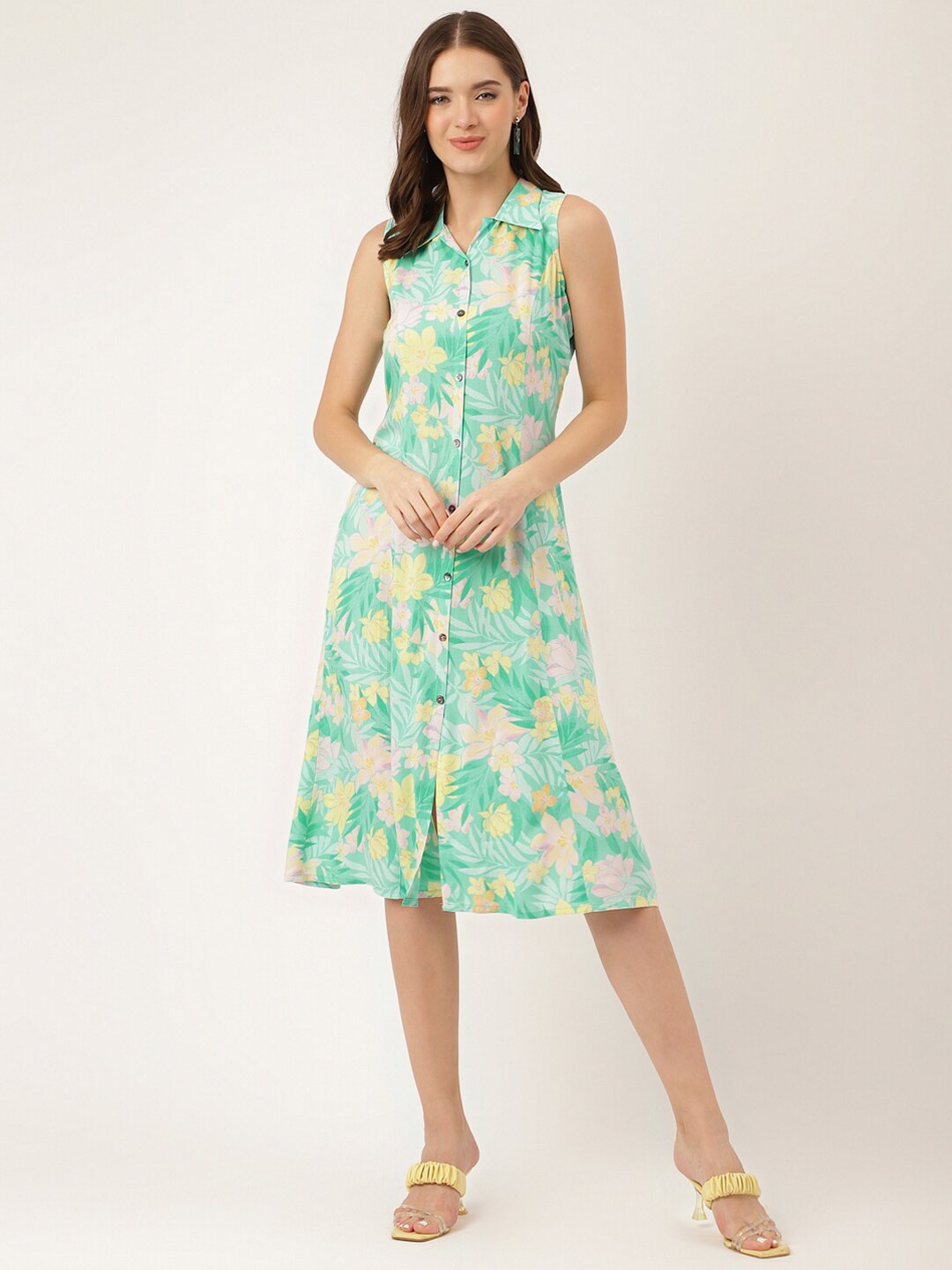 

Divena Floral Printed Shirt Dress, Green