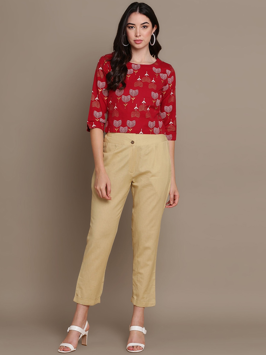 

HERE&NOW Printed Crop Top & Trouser, Red
