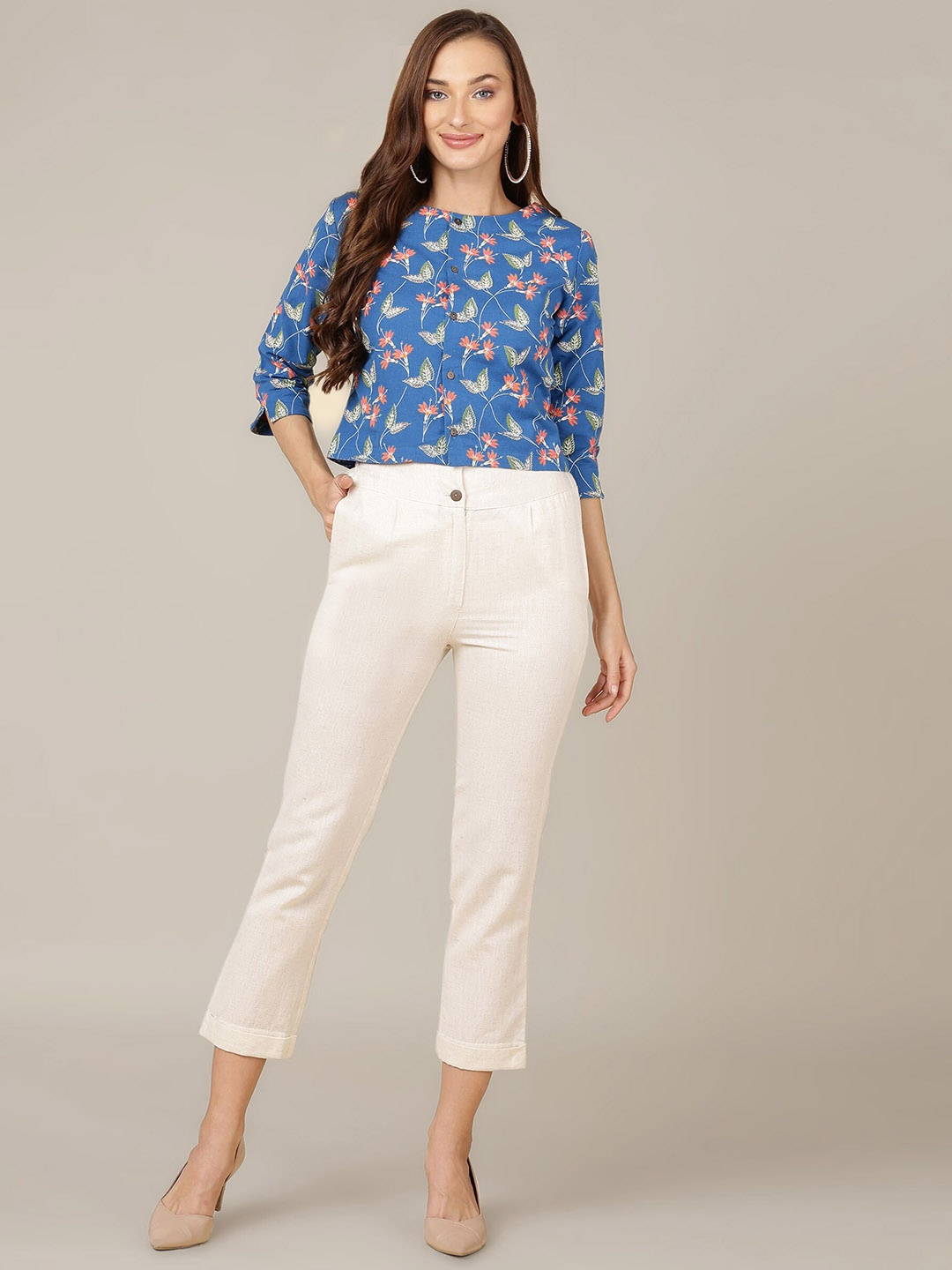 

HERE&NOW Floral Printed Top & Trouser, Blue