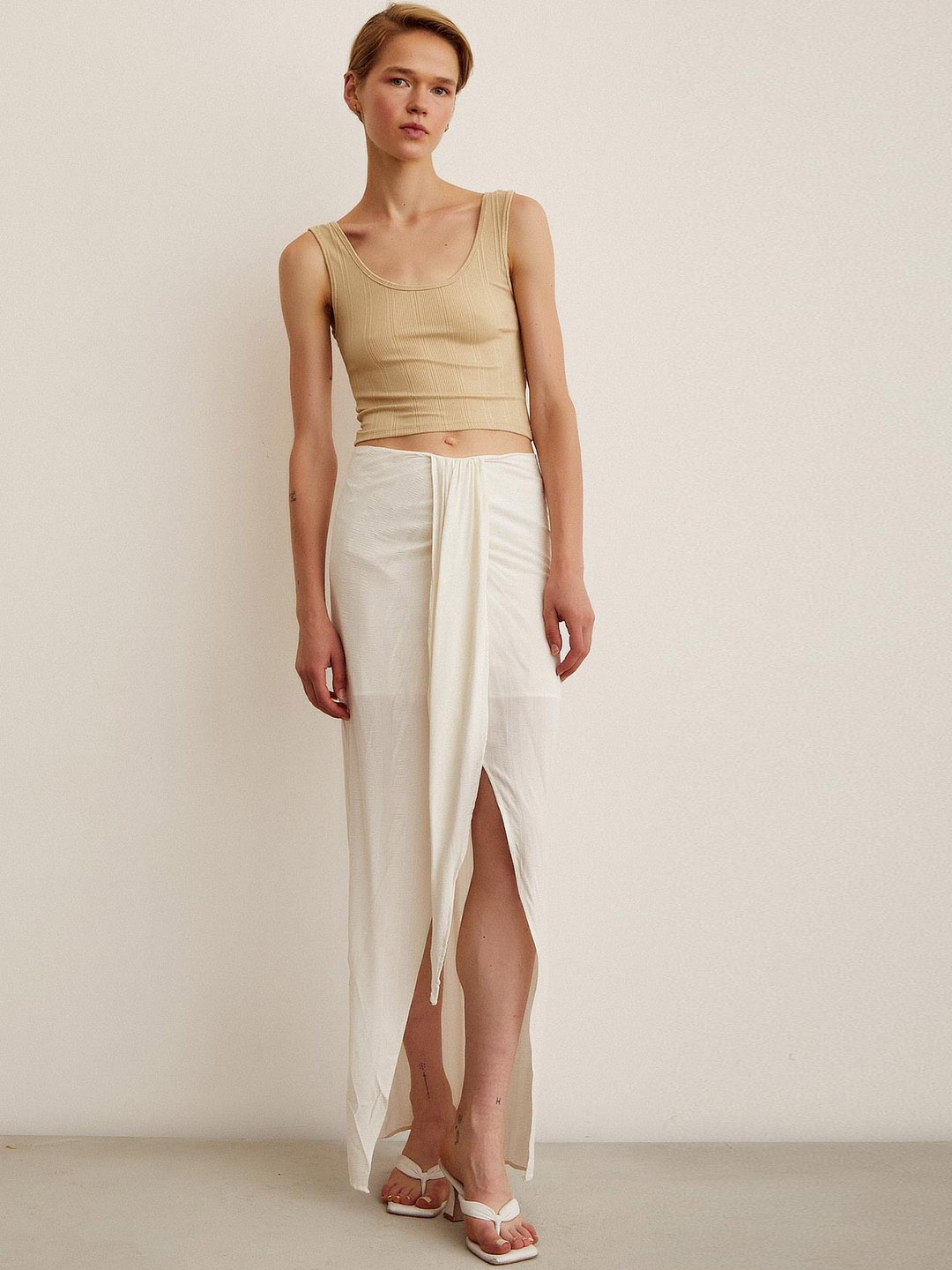

PRET A TUER Asymmetric Maxi-Length Wrap Skirt, Off white