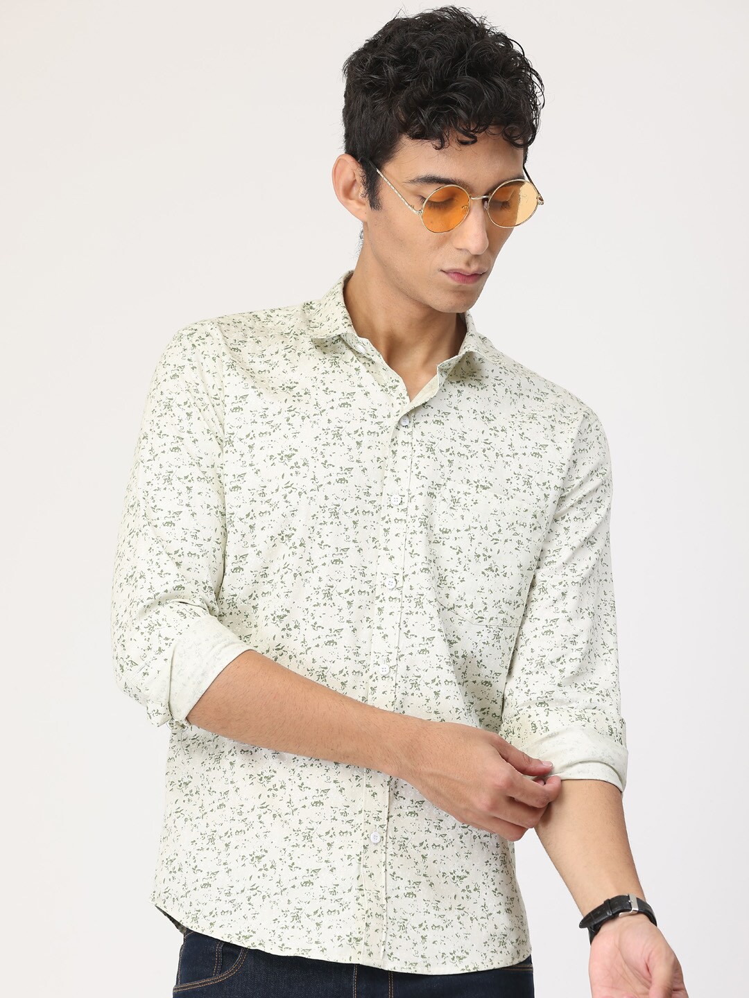 

SmartRAHO Abstract Printed Classic Slim Fit Opaque Casual Shirt, Green