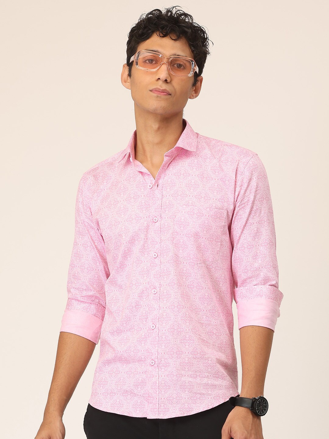 

SmartRAHO Floral Printed Classic Slim Fit Floral Opaque Casual Shirt, Pink