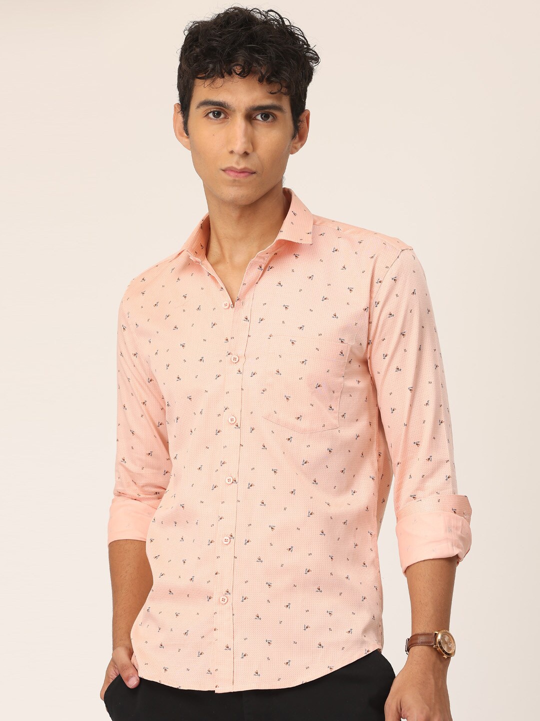 

SmartRAHO Classic Slim Fit Micro Disty Printed Cotton Casual Shirt, Pink