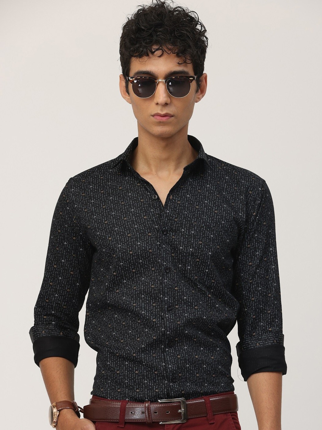 

SmartRAHO Printed Cotton Classic Slim Fit Opaque Casual Shirt, Black