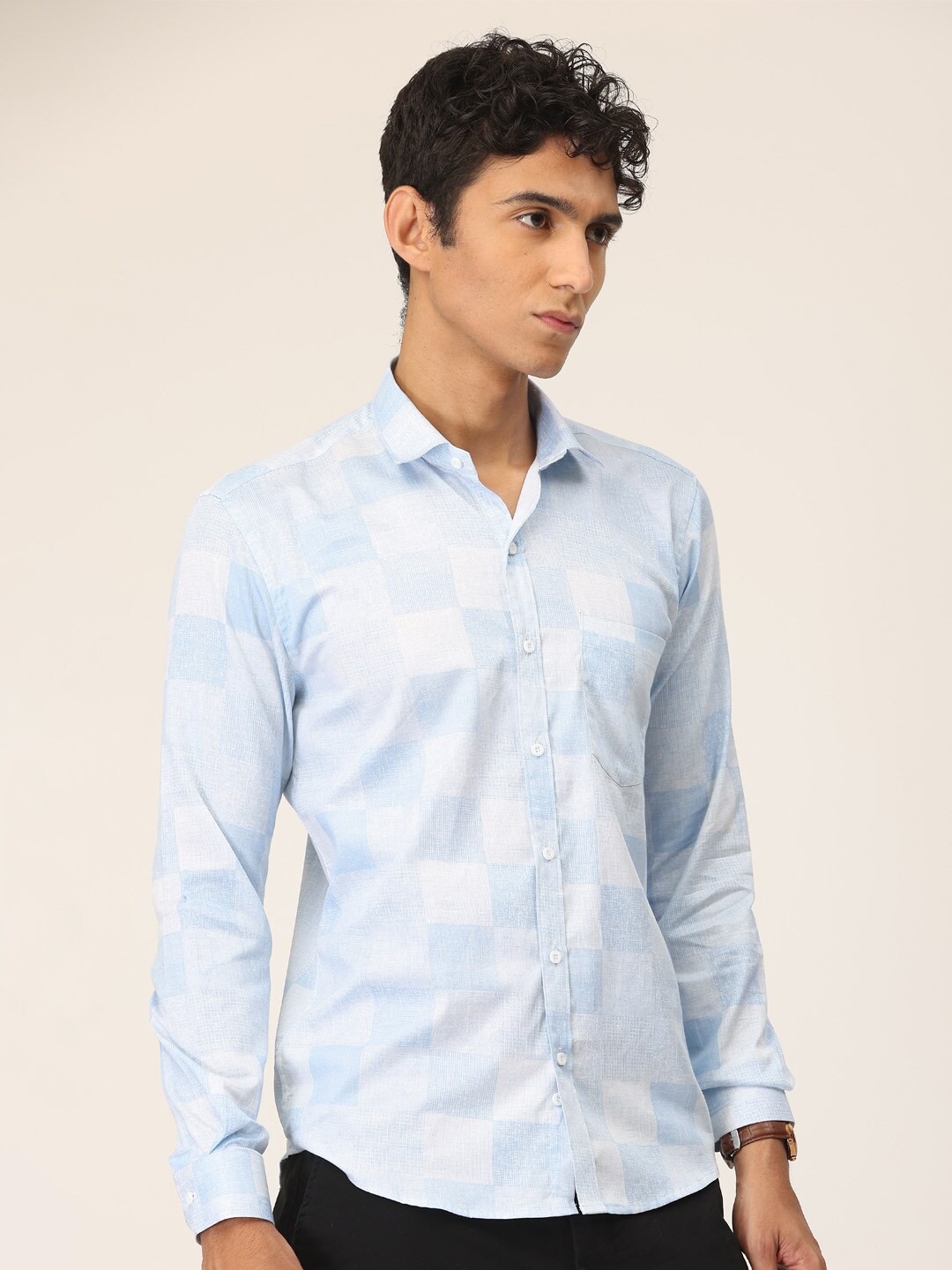 

SmartRAHO Classic Slim Fit Geometric Printed Cotton Casual Shirt, Blue