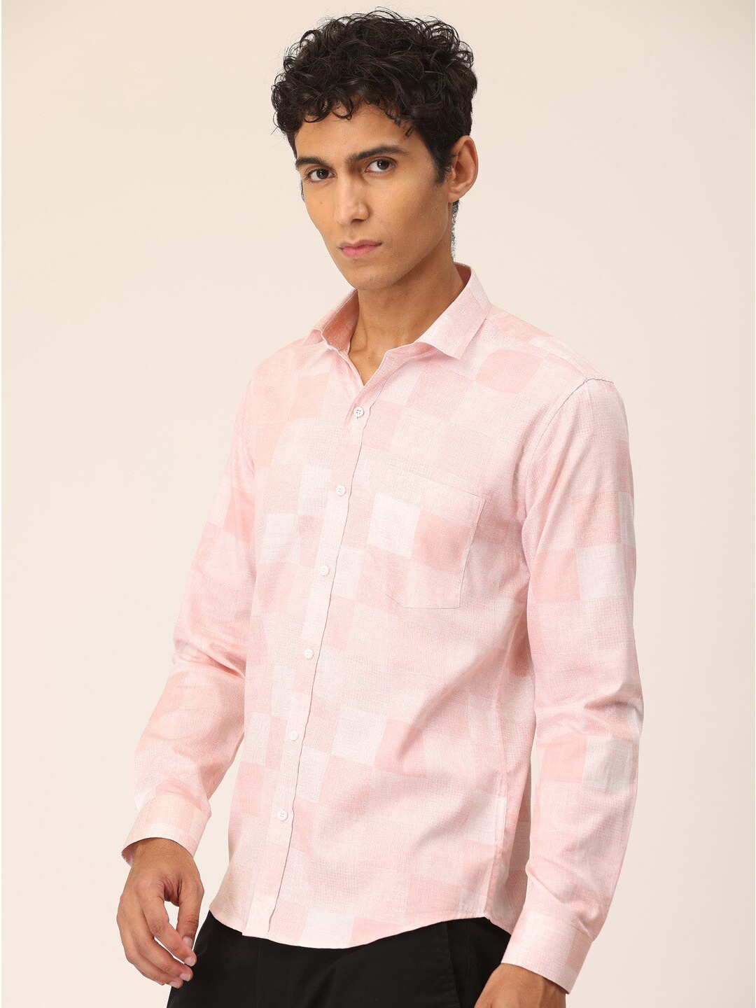 

SmartRAHO Classic Slim Fit Opaque Cotton Checked Casual Shirt, Pink