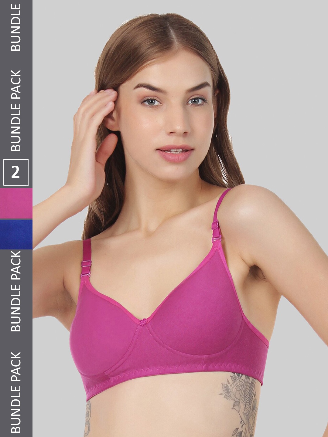 

FUNAHME Pack Of 2 Seamless Full Coverage Lightly Padded All Day Comfort T Shirt Bra, Blue