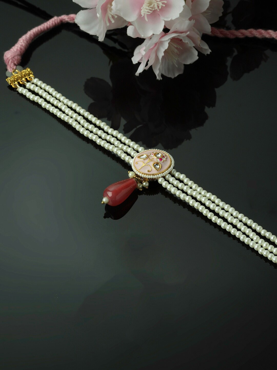 

DUGRISTYLE Gold Plated Kundan Studded & Pearls Beaded Choker Necklace