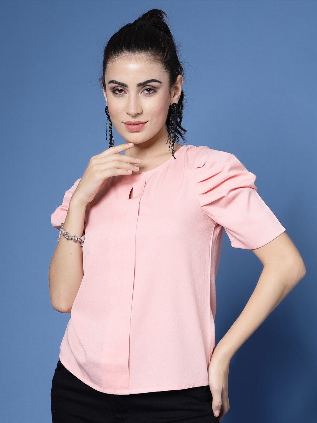 

Wool Trees Puff Sleeves Regular Top, Pink