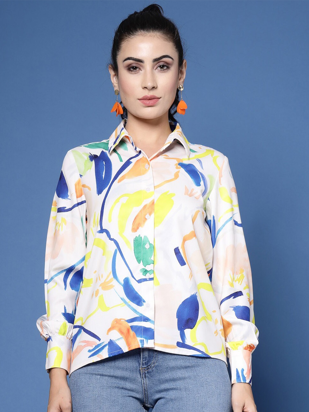 

Wool Trees Abstract Printed Casual Shirt, White