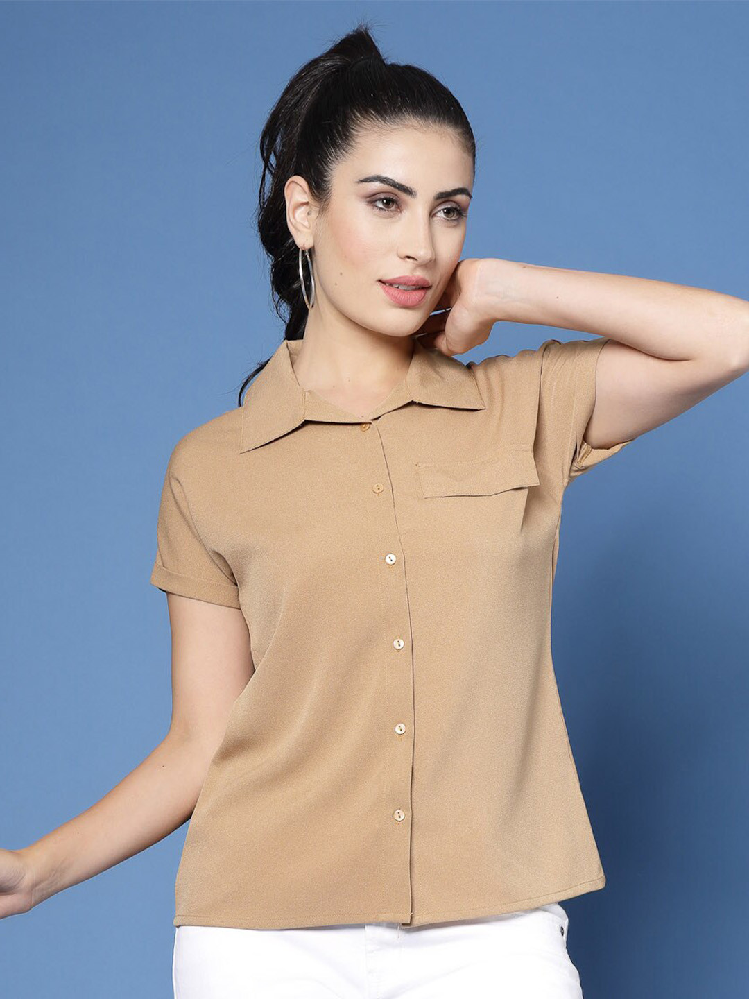

Wool Trees Spread Collar Opaque Casual Shirt, Gold