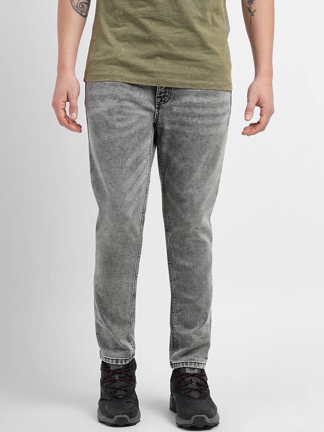 

Jack & Jones Skinny Fit Low Rise Mildly Distressed Heavy Fade Jeans, Grey