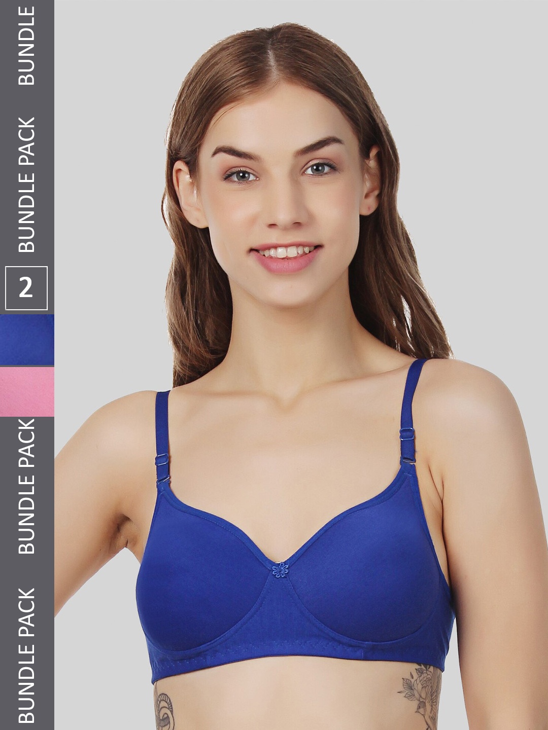 

FUNAHME Pack of 2 Full Coverage Lightly Padded T-shirt Bra with All Day Comfort, Blue