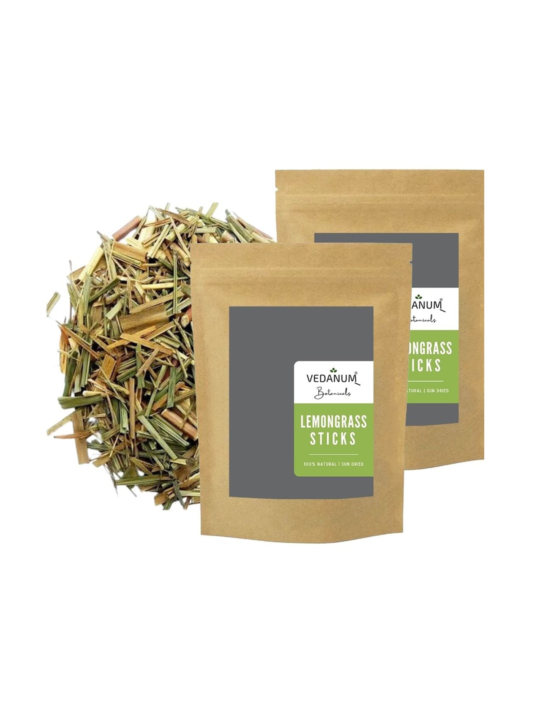 

VEDANUM Set Of 2 Natural Sun-dried Selected Lemongrass Sticks-50g Each, Green