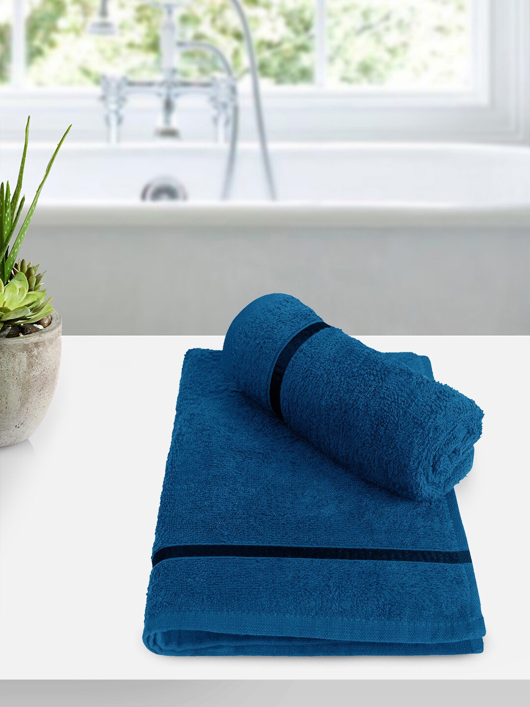 

Story@home Navy Blue 2 Pieces Self-Designed 450 GSM Pure Cotton Hand Towels