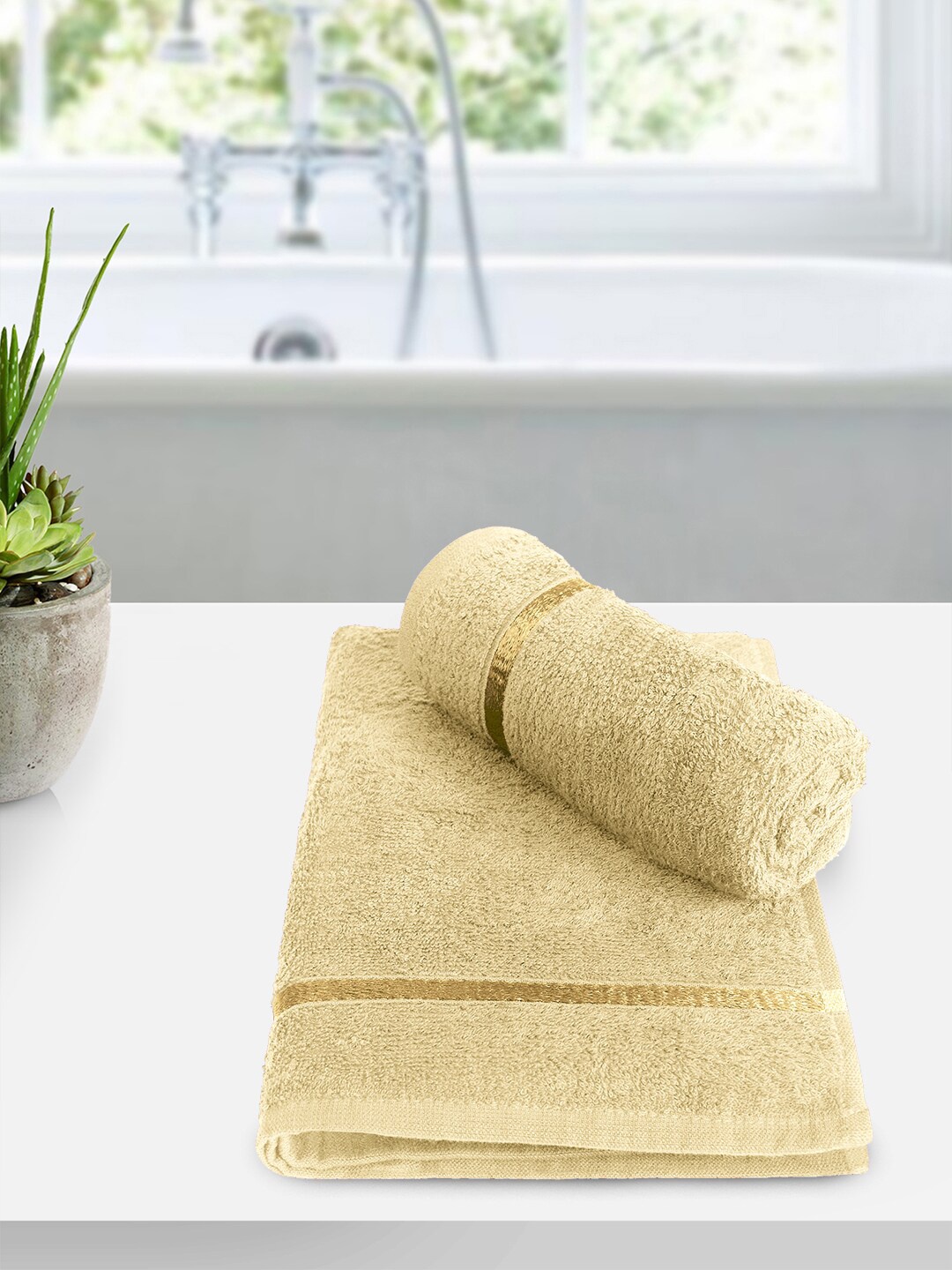 

Story@home Beige 2 Pieces Self-Designed 450 GSM Pure Cotton Hand Towels