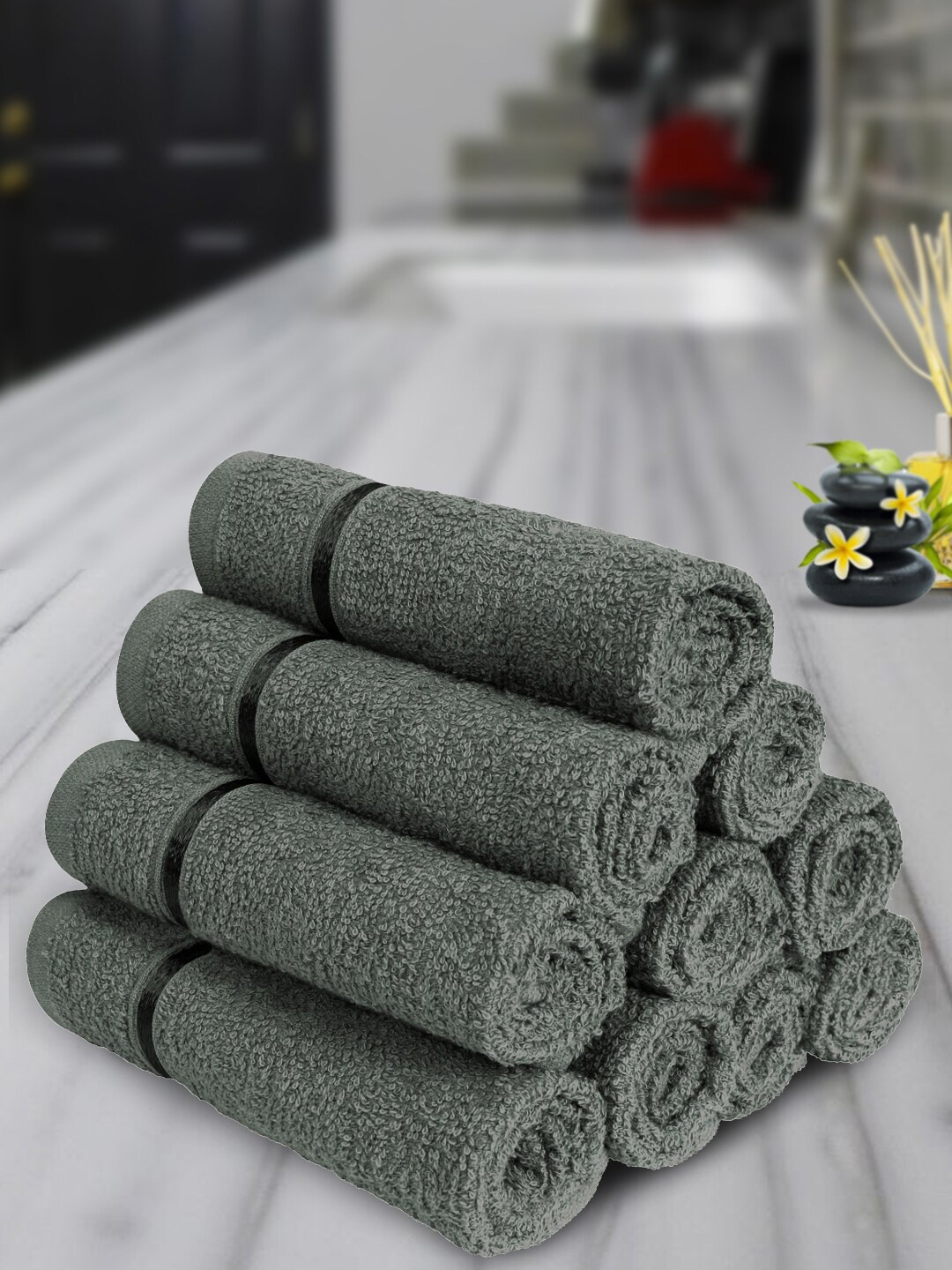 

Story@home Grey 10 Pieces Self-Designed 450 GSM Pure Cotton Face Towels