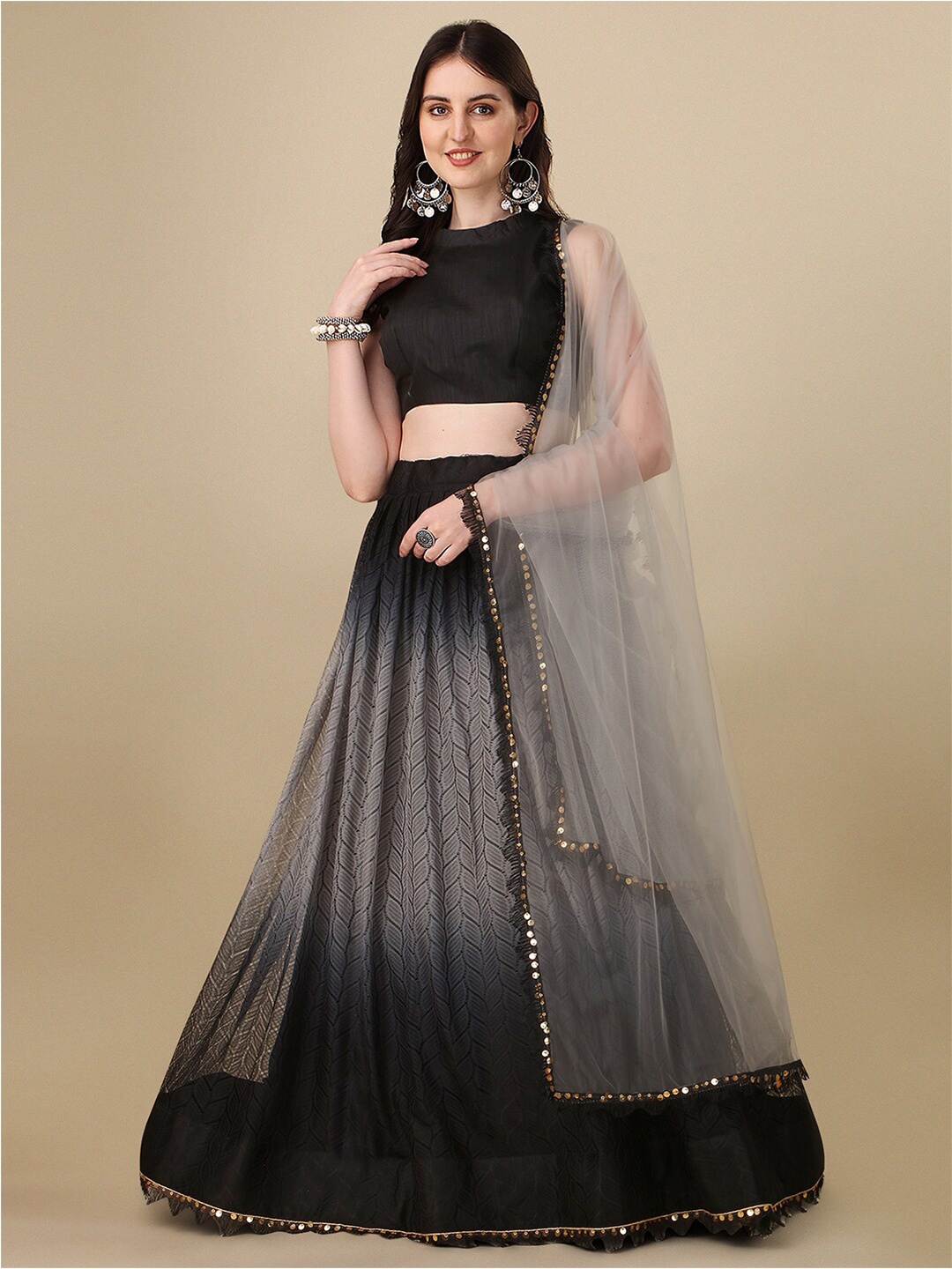 

KALINI Semi-Stitched Lehenga & Unstitched Blouse With Dupatta, Black