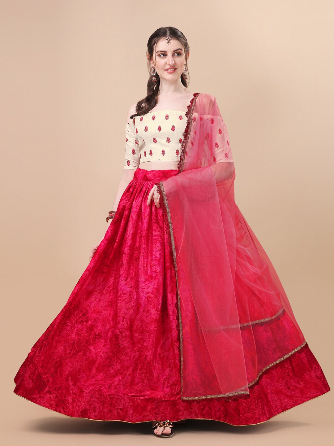 

KALINI Embroidered Organza Semi Stitched Lehenga & Unstitched Blouse With Dupatta, Pink