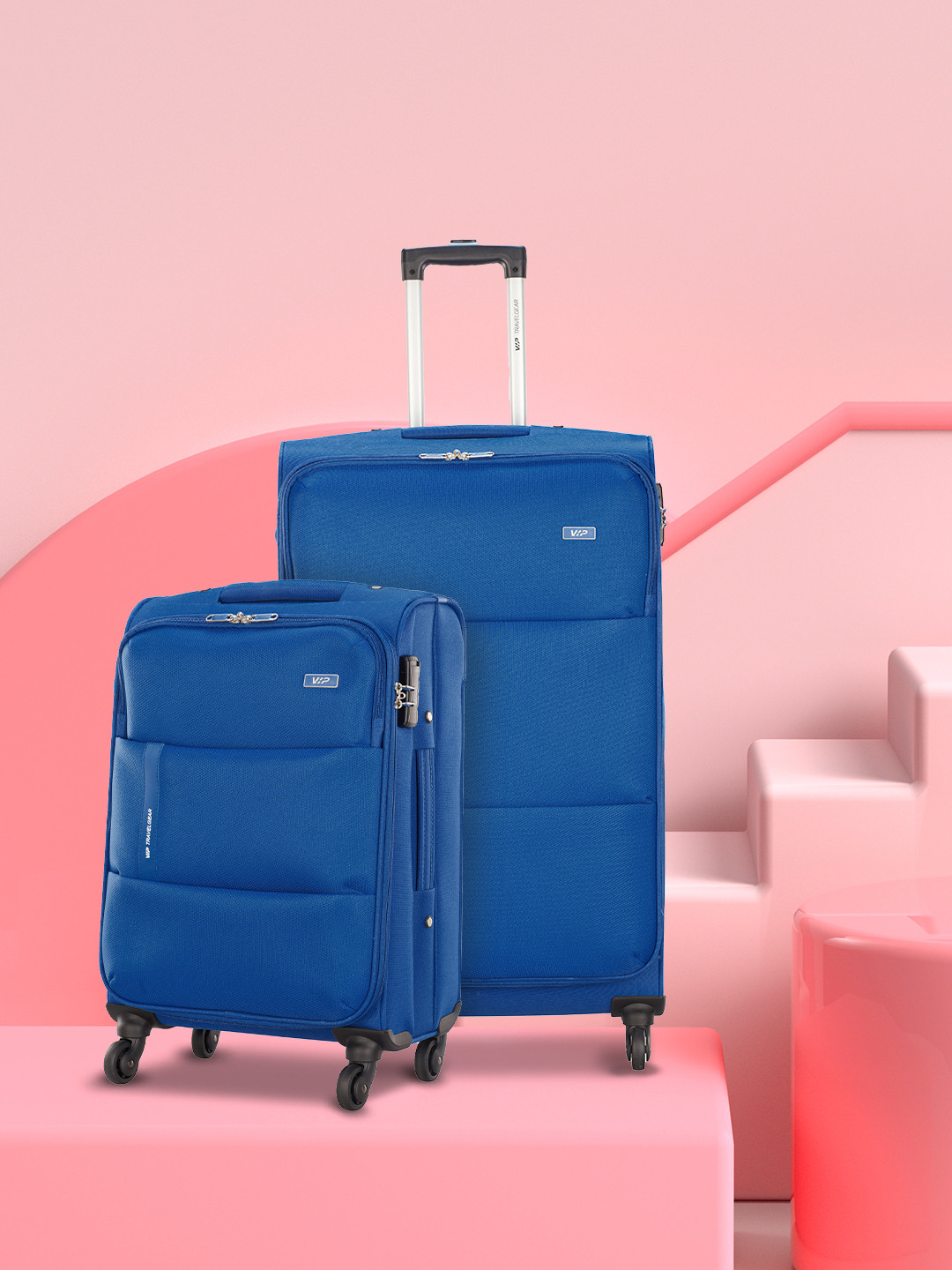 

VIP Set of 2 Widget Soft Sided 360 Degree Rotation Trolley Suitcases - Cabin and Medium, Blue