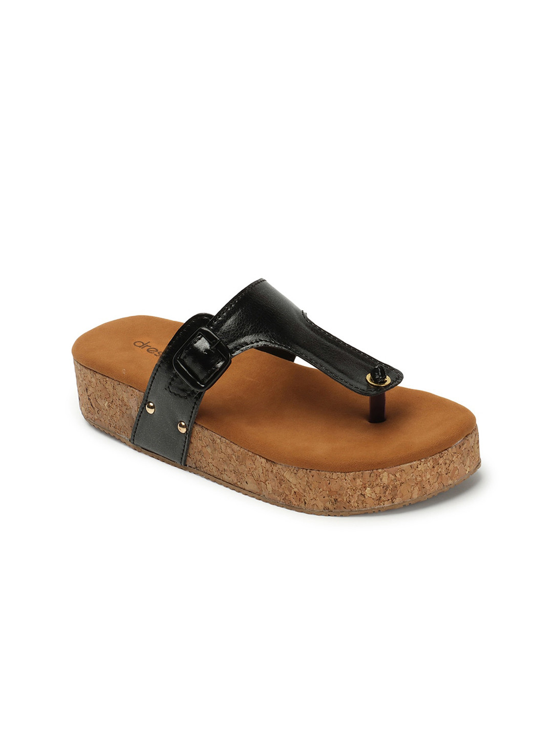 

DressBerry Black T- Strap Flatform Heels With Buckles