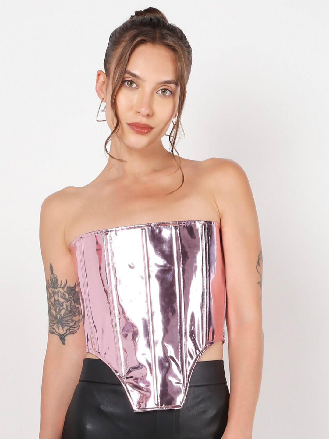 

LIYOKKI Leather Corset Tube Party Top, Purple
