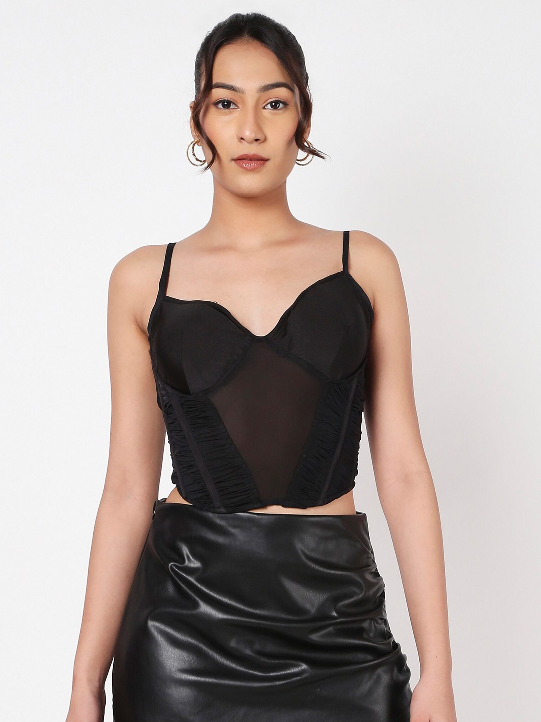 

LIYOKKI Pleated Corset Top, Black