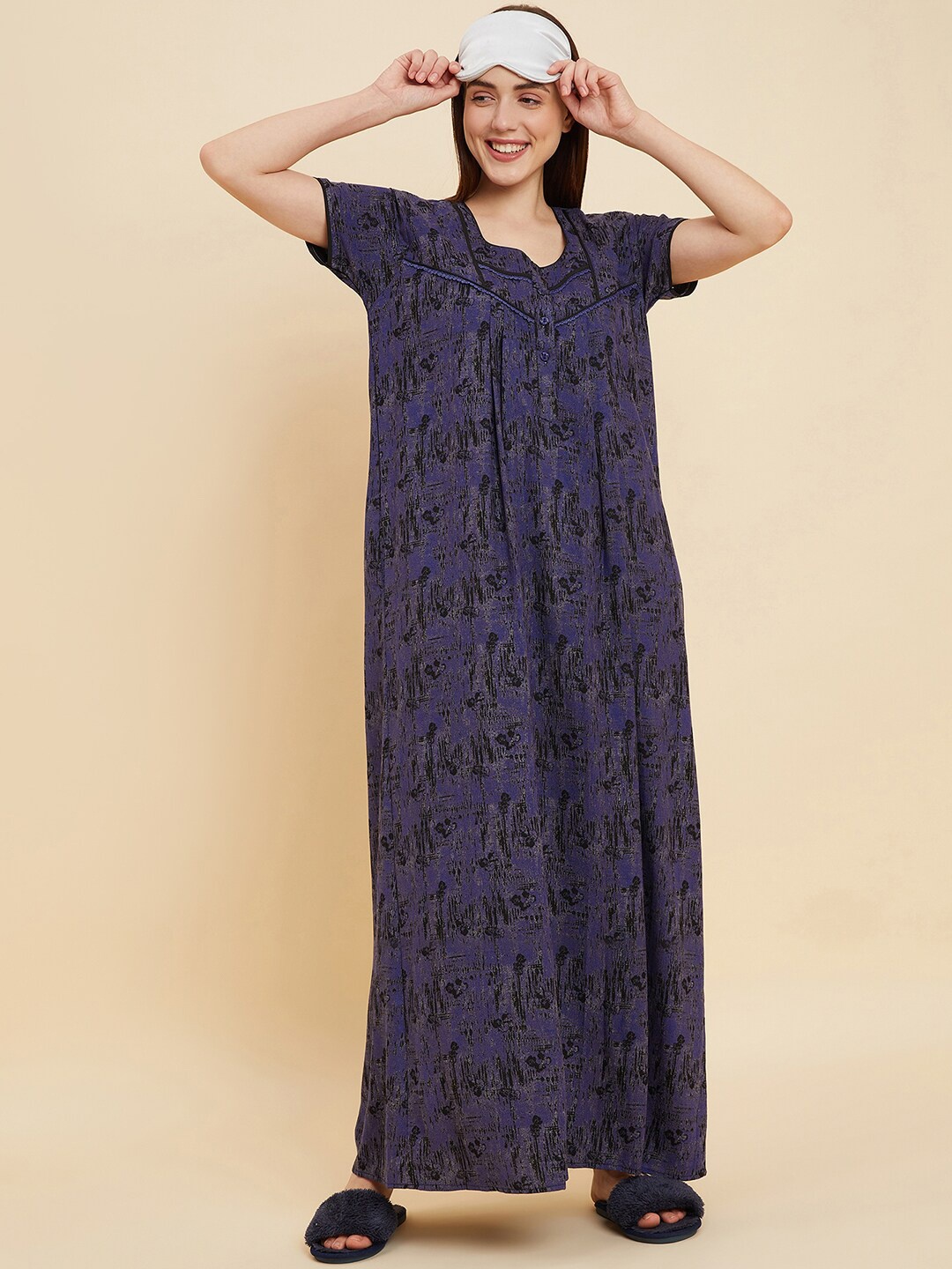 

Sweet Dreams Blue Abstract Printed Pure Cotton Maxi Nightdress