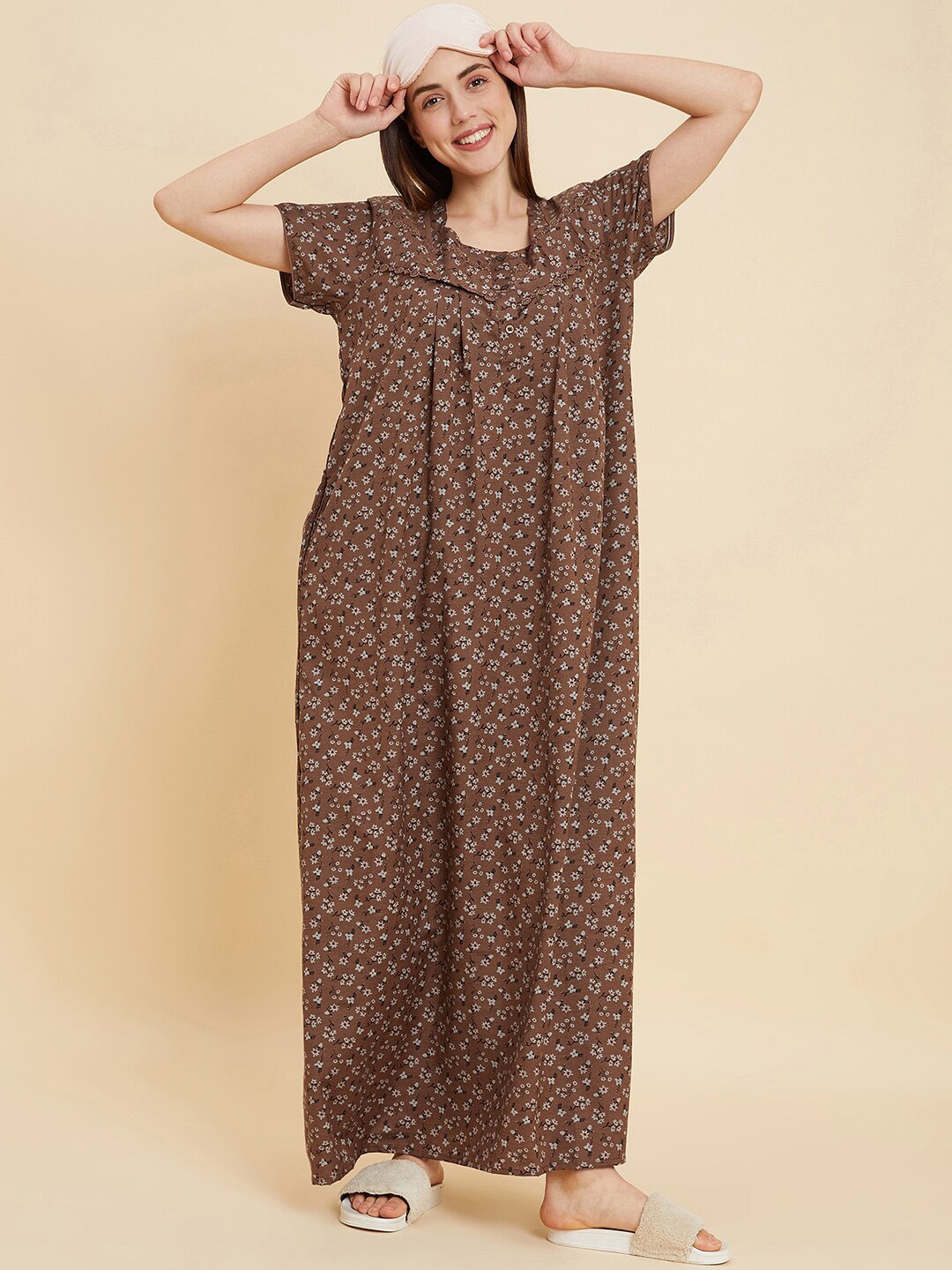 

Sweet Dreams Brown Floral Printed Maxi Nightdress