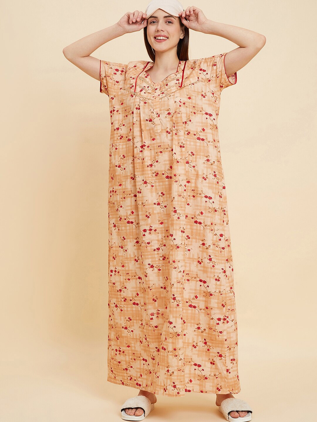 

Sweet Dreams Floral Printed Pure Cotton Maxi Nightdress, Mustard