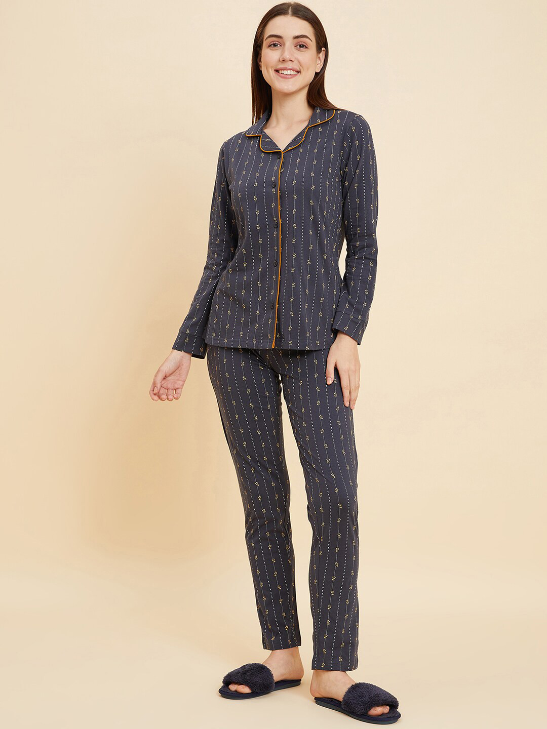 

Sweet Dreams Grey Floral Printed Pure Cotton Shirt And Pyjamas