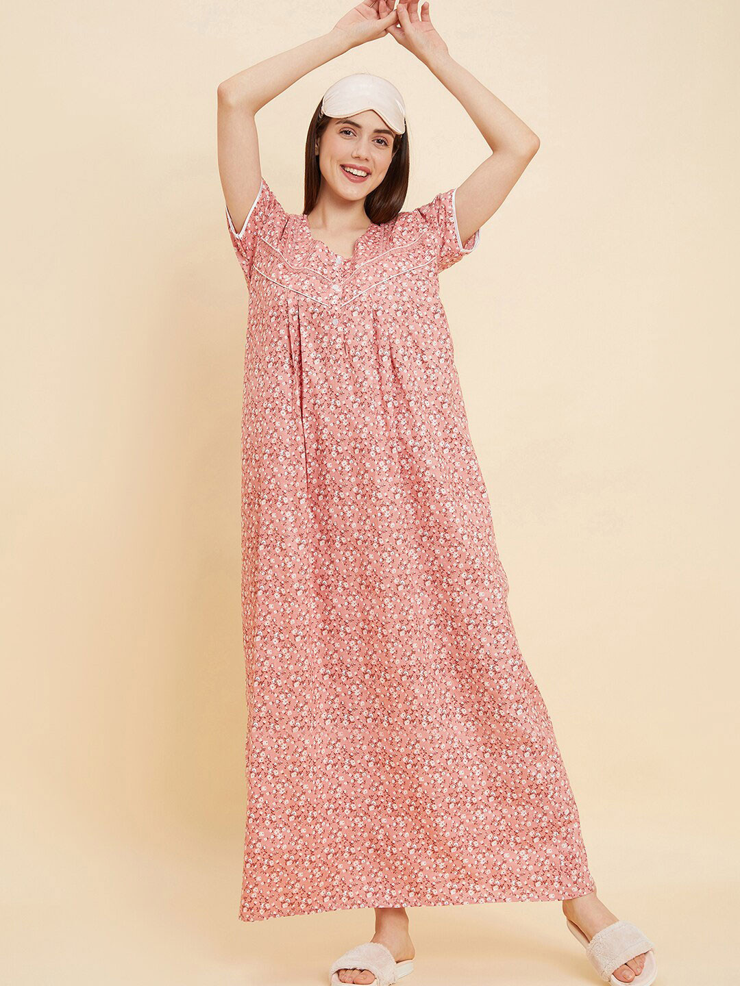 

Sweet Dreams Peach-Coloured Printed Maxi Nightdress