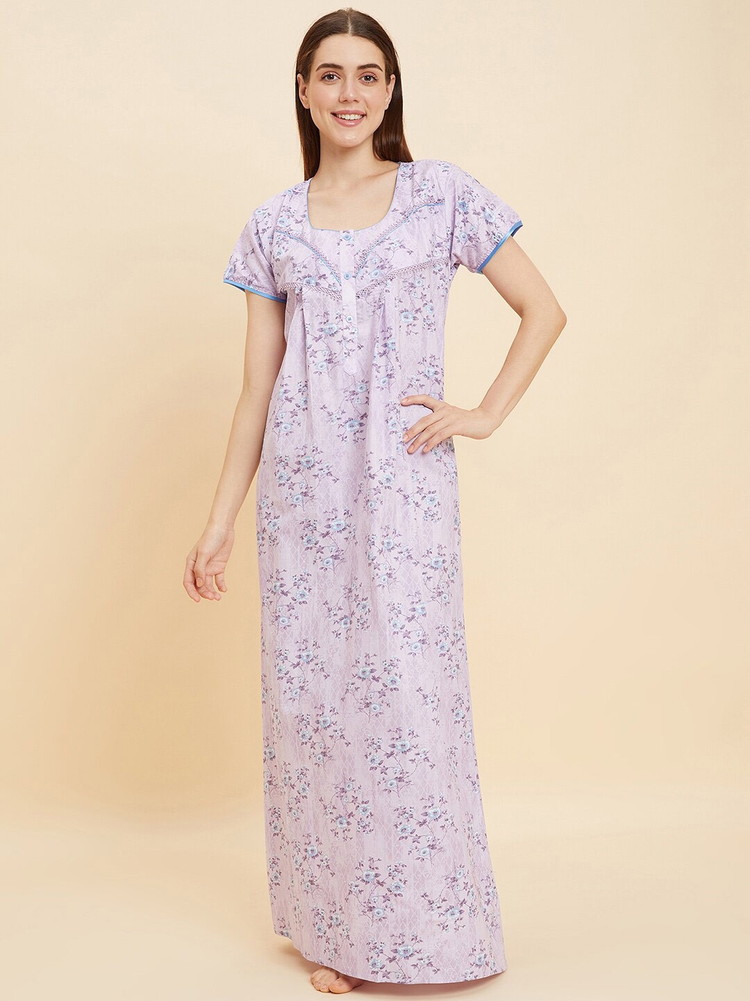

Sweet Dreams Lavender Floral Printed Maxi Nightdress