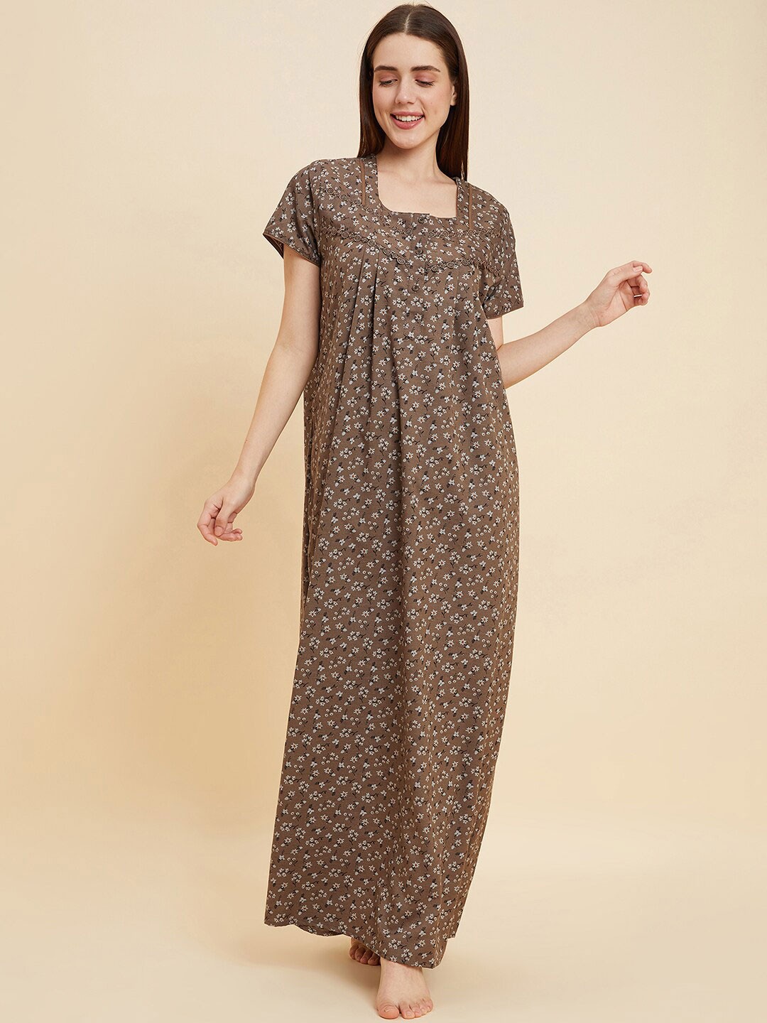 

Sweet Dreams Khaki Printed Maxi Nightdress