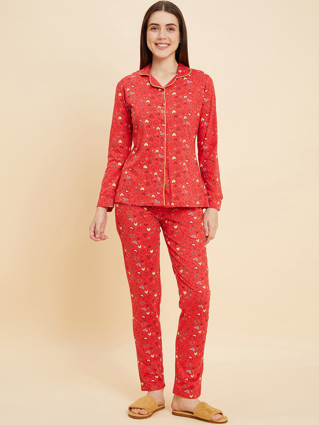 

Sweet Dreams Red & Yellow Conversational Printed Pure Cotton Night suit