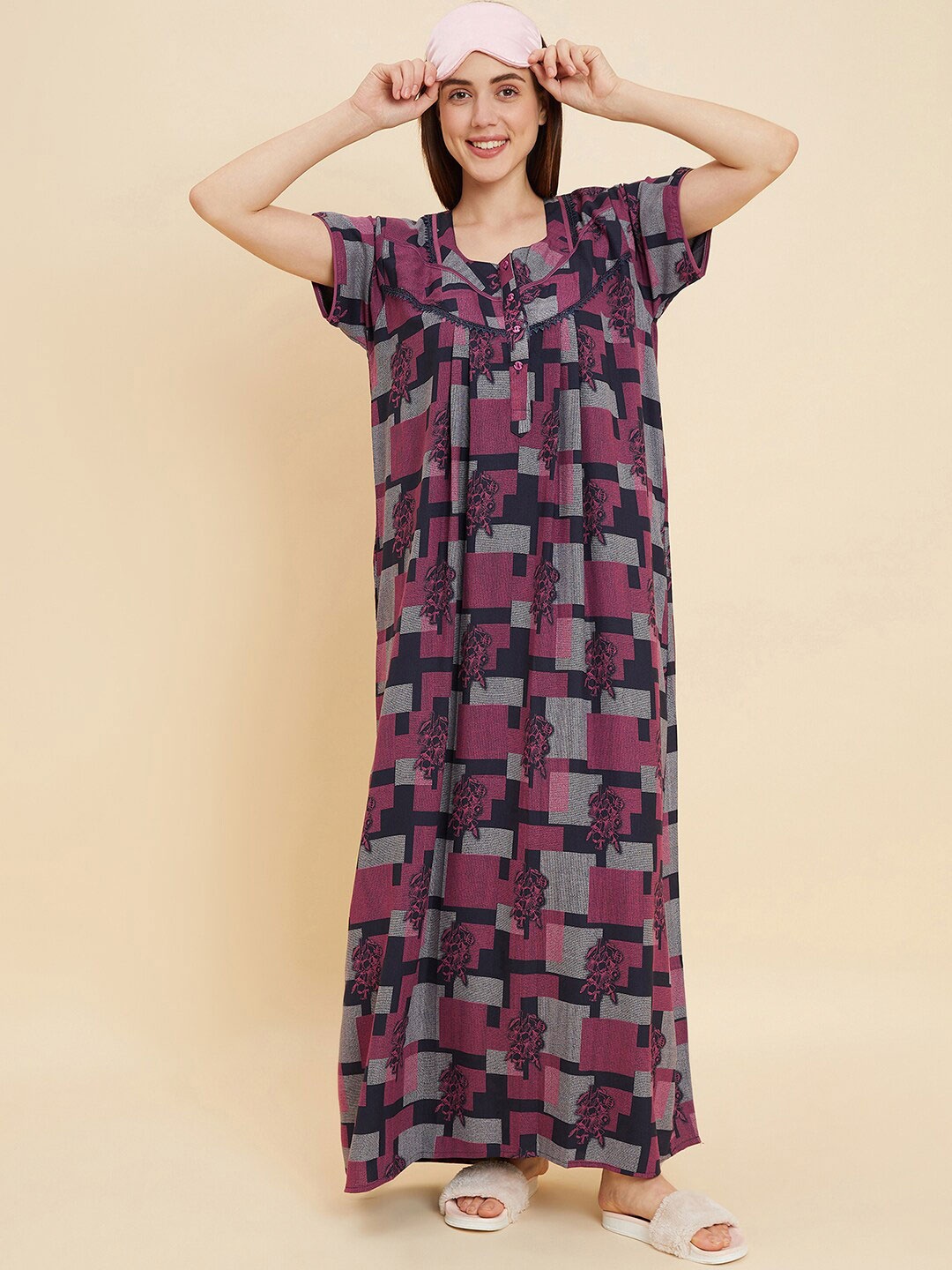 

Sweet Dreams Abstract Printed Pure Cotton Maxi Nightdress, Navy blue