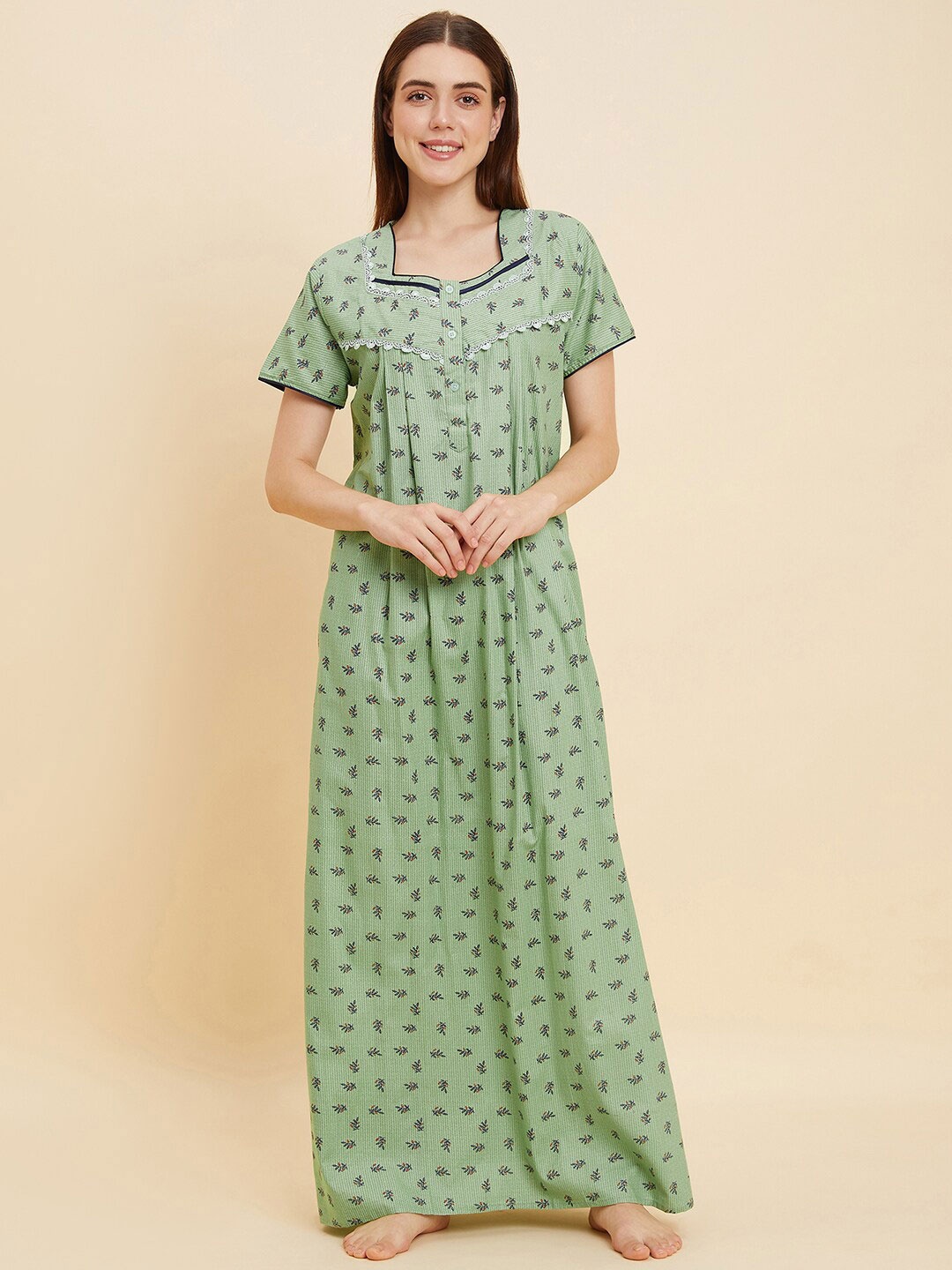 

Sweet Dreams Floral Printed Pure Cotton Maxi Nightdress, Green