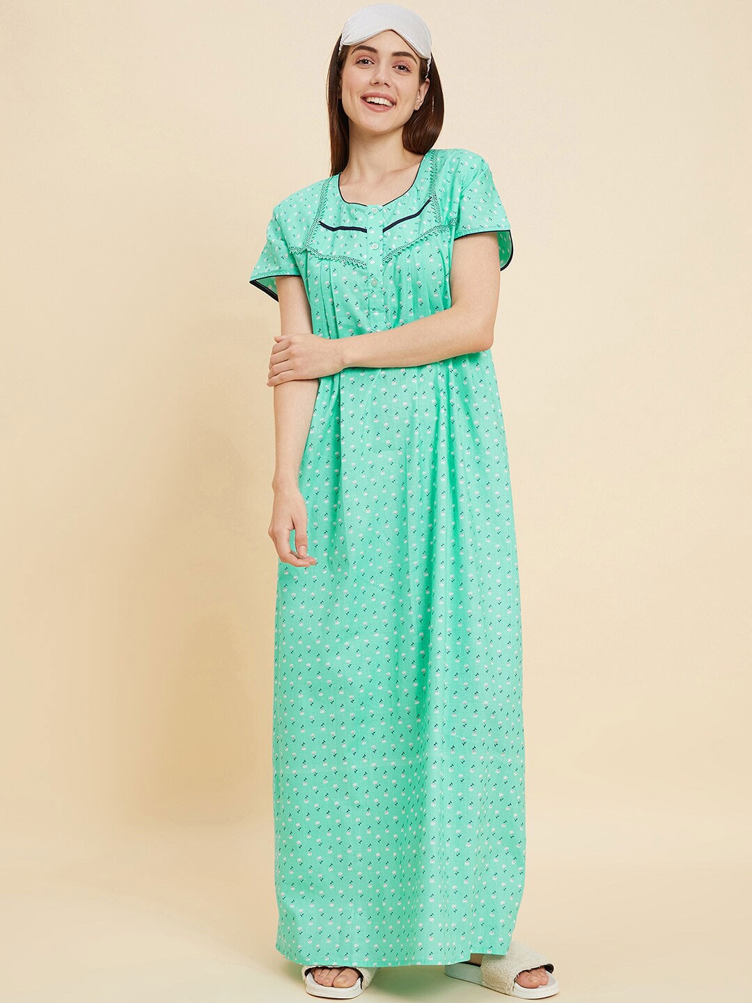 

Sweet Dreams Floral Printed Pure Cotton Maxi Nightdress, Green