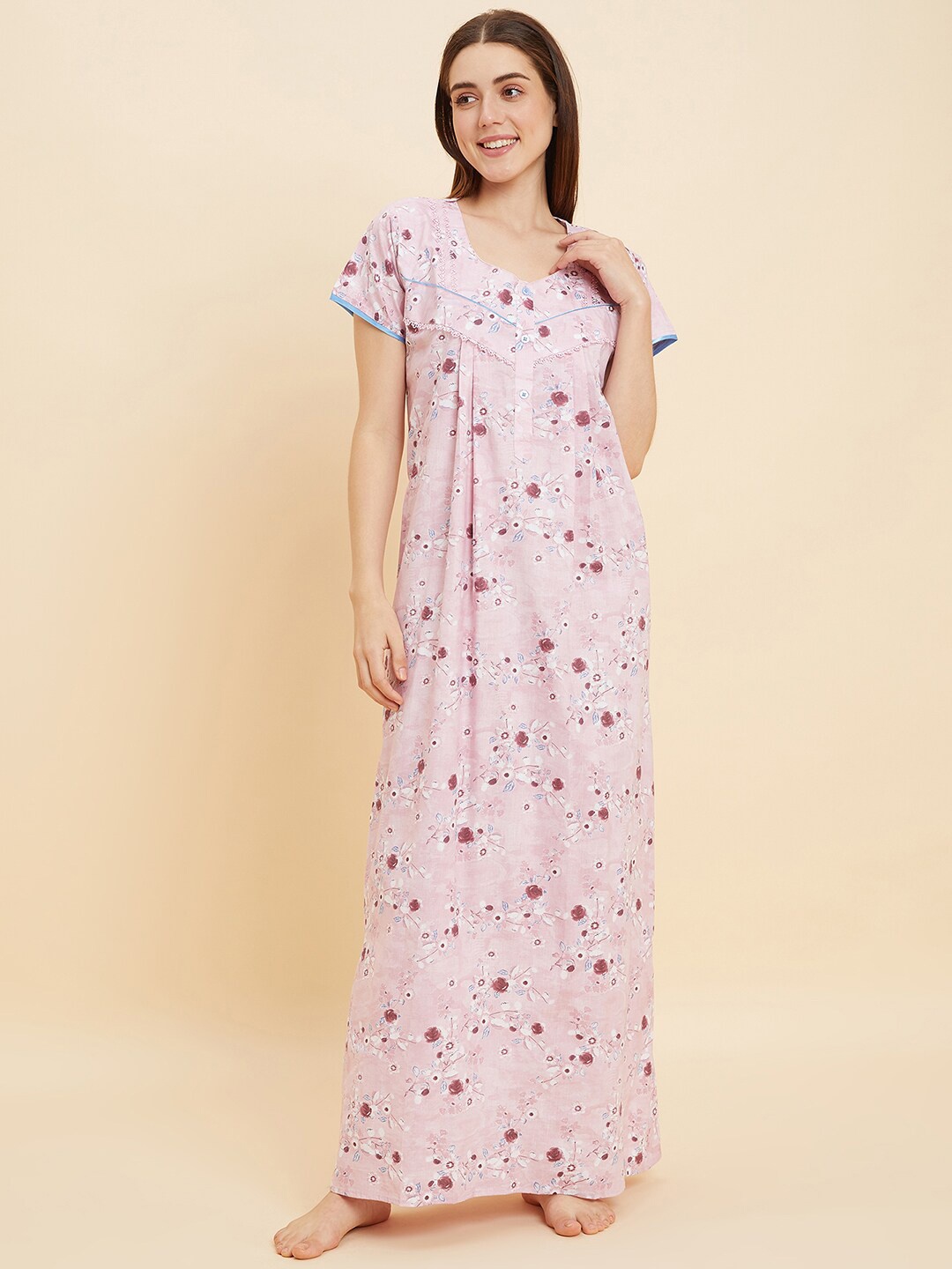 

Sweet Dreams Rose Floral Printed Pure Cotton Maxi Nightdress