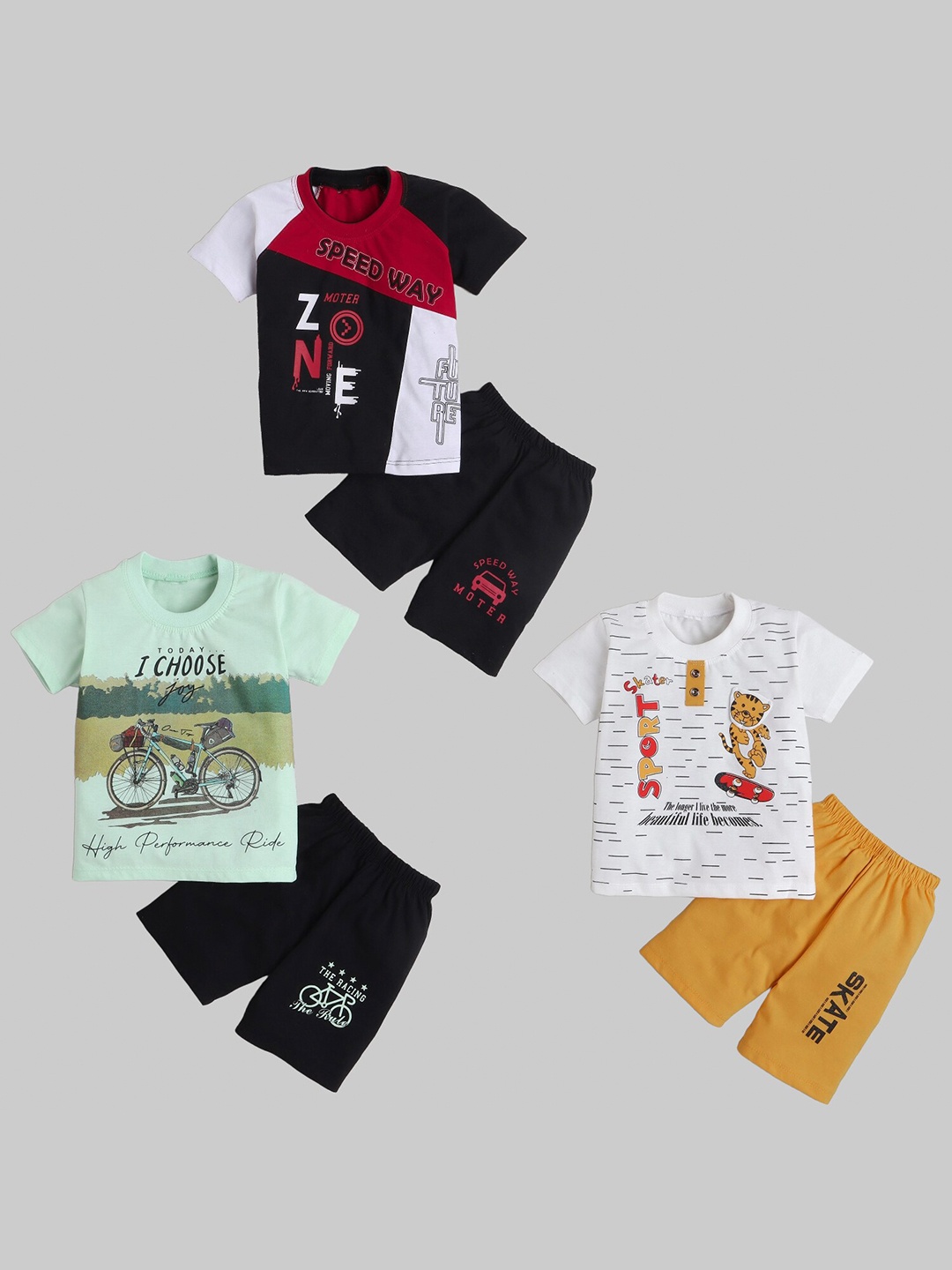 

FOURFOLDS Boys Black & Red Printed T-shirt with Shorts