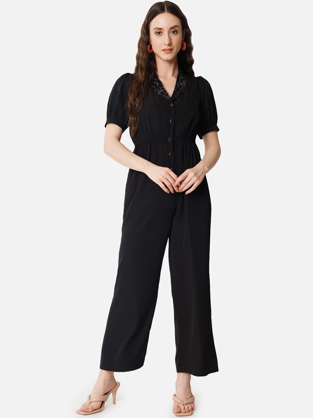 

ALL WAYS YOU V-Neck Waist Tie-Ups Basic Jumpsuit, Black