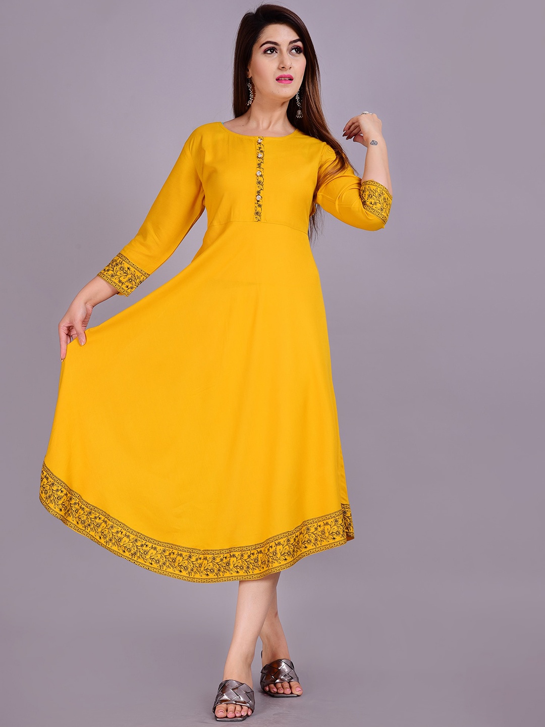 

KALINI Fit And Flare Ethnic Dress, Yellow