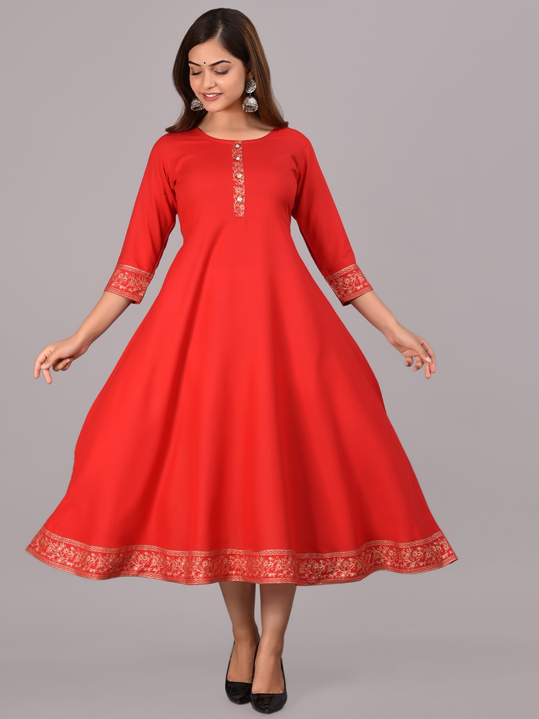

KALINI Fit And Flare Midi Ethnic Dress, Red
