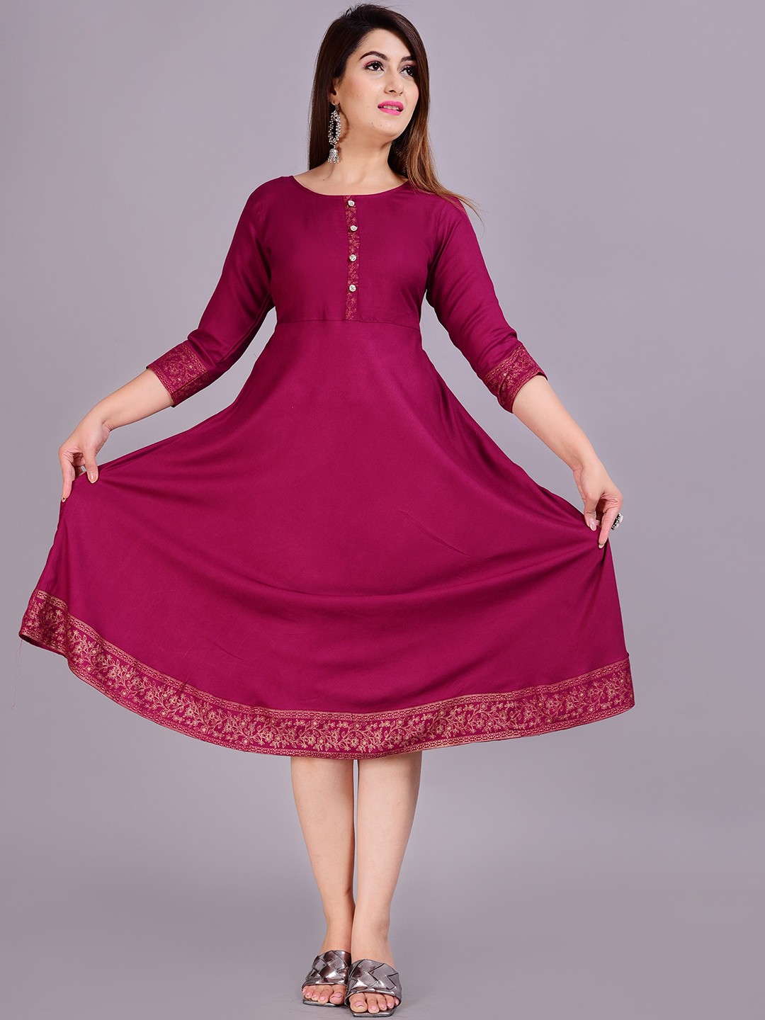 

KALINI Round Neck Fit & Flare Ethnic Dress, Purple