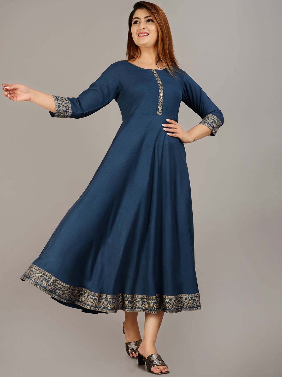 

KALINI Round Neck Fit & Flare Ethnic Dress, Grey