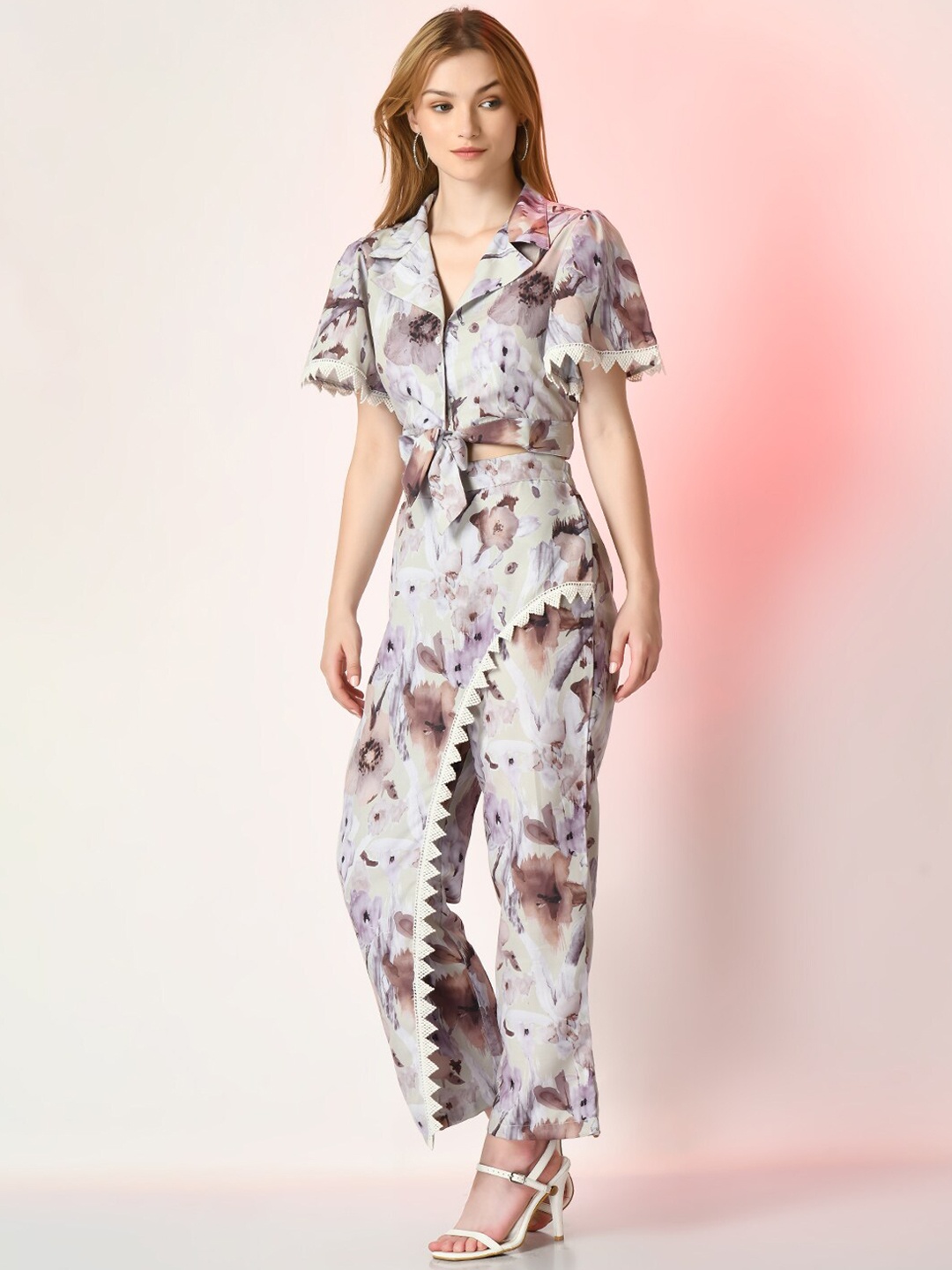 

Sangria Grey Printed Top With Trousers