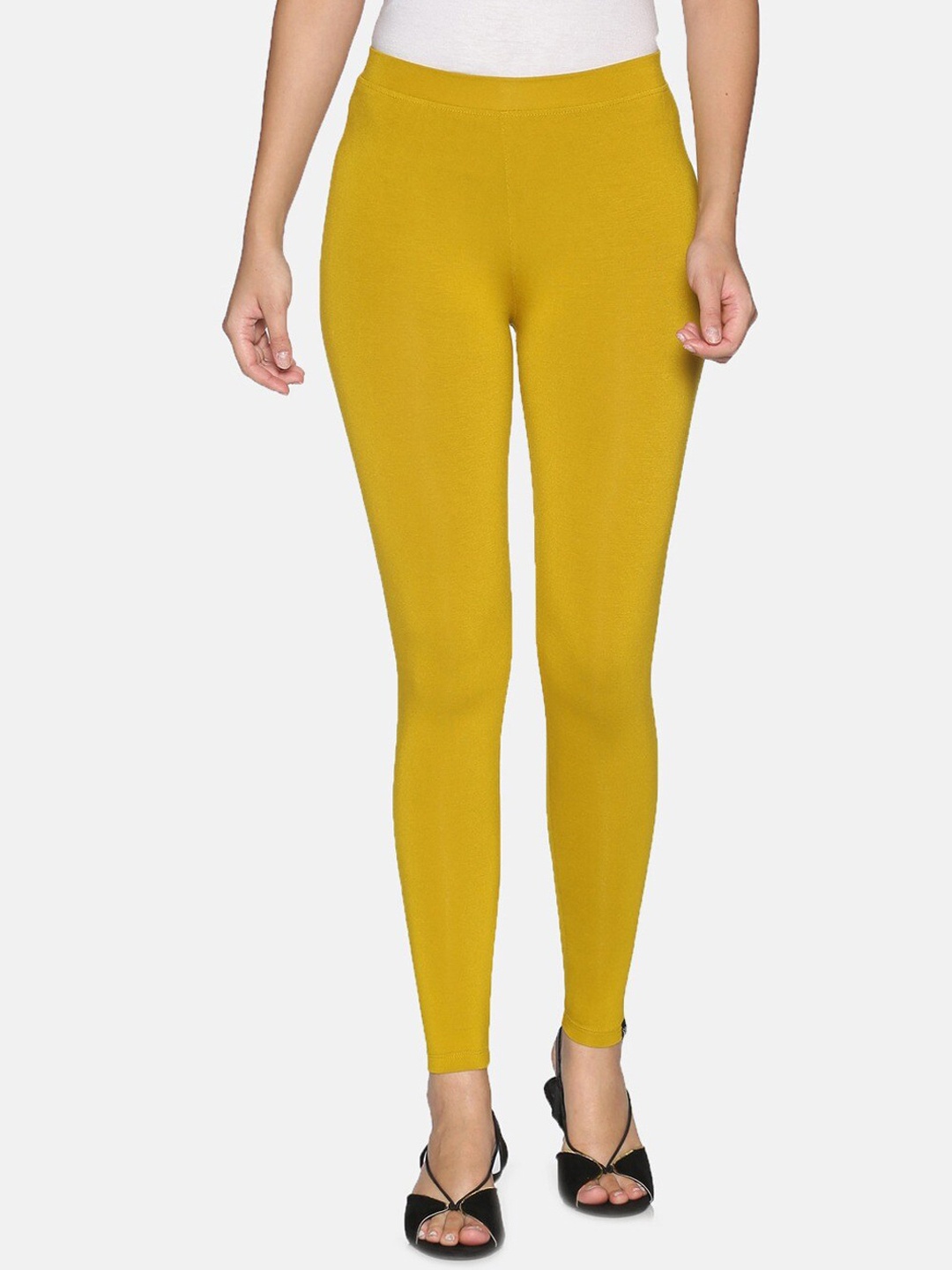 

TWIN BIRDS Women Solid Super Stretch Viscose Ankle Length Leggings, Yellow